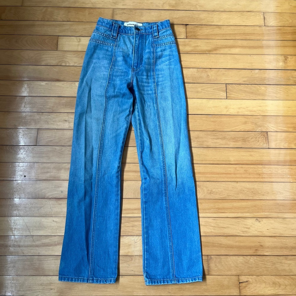 Reformation 70s Jean High Rise Wide Leg Chesapeake Wash Blue Denim Size 24